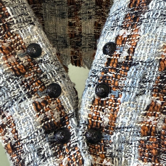 L’AGENCE Angelina Fringe Tweed Blazer Blue/Orange Multi Sz 6 - Picture 7 of 10